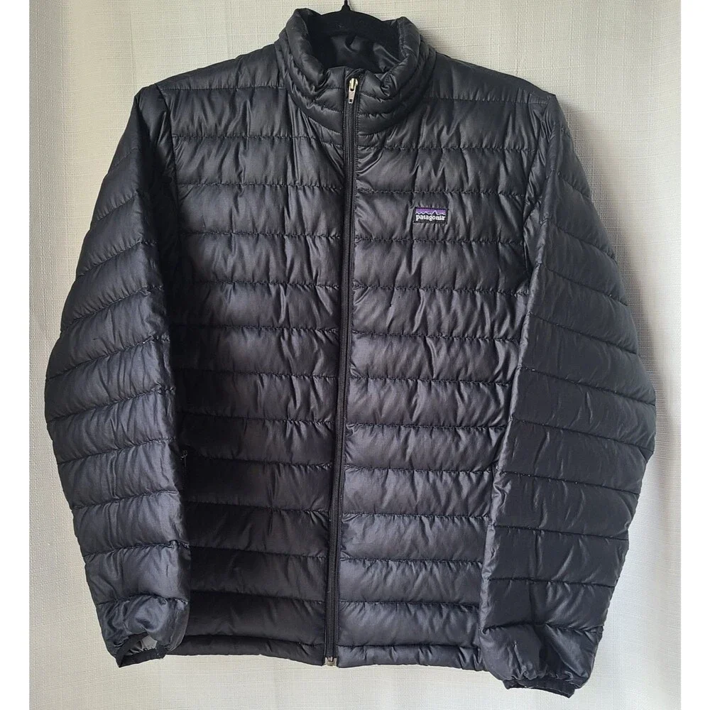 Patagonia Boys XL 14 Puffer Jacket Black Insulated Full Zip 68242 Repaired